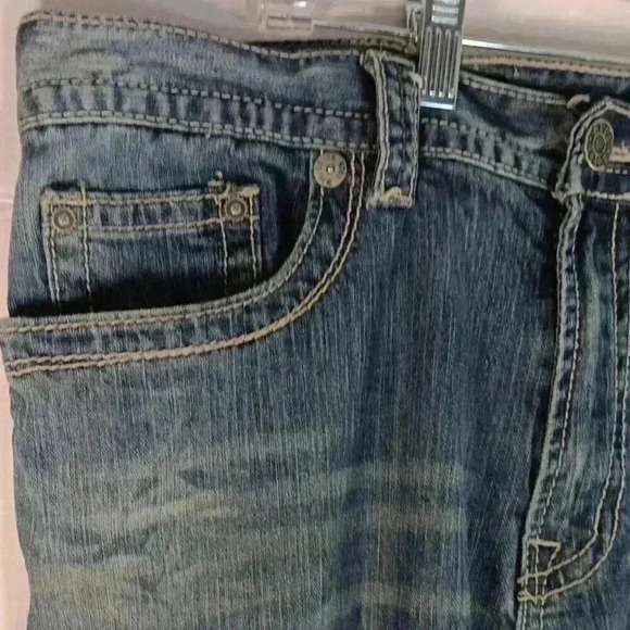 TK Axel Treadwell Relaxed Straight 6-Pocket Jeans Mens 36‎ x 30 Blue Distressed - Picture 2 of 11